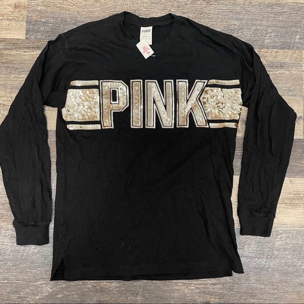 VS PINK Black and Gold Bling Campus Pullover